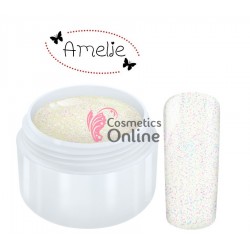 Gel UV Amelie color cu sclipici Extreme Glitter White 5ml + 1 Cutie cu paiete Holografice Cadou